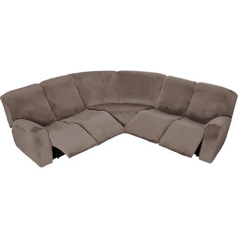 5-seater stretch velvet corner sofa cover – Stretchable cover for reclining furniture for thick, soft, washable sectional sofas (dark brown, velvet) (1/5)