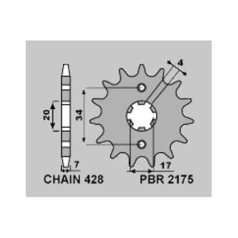 PBR 2175 15 Pignone anteriore in acciaio resistente, robusto, leggero e durevole