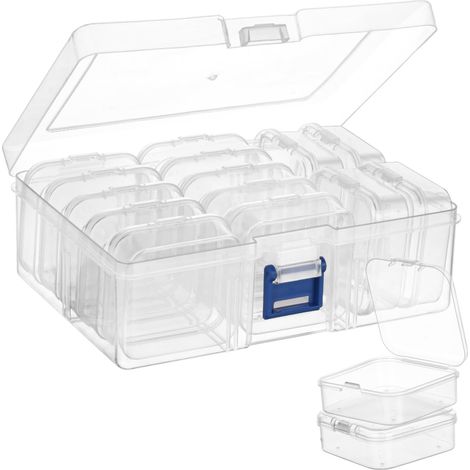 Boîte de rangement en plastique, lot de 15 petites boîtes transparentes pour bijoux, perles, boucles d'oreilles, boutons, graines, petites pièces (1/5)