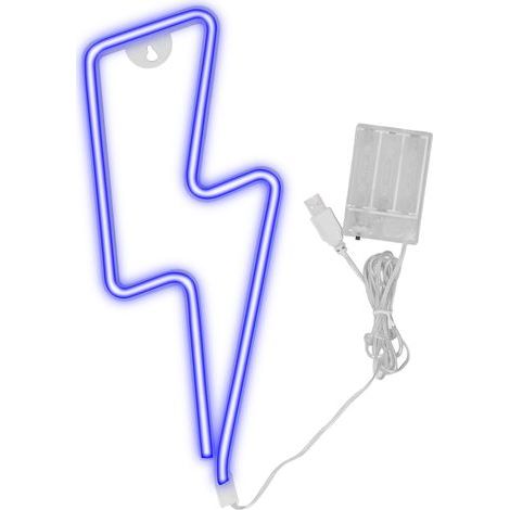 Néon LED Décoratif Éclair Bleu 34cm ABS PVC Lumière Ambiance USB Piles AA Design Moderne Intérieur Mur Salon Chambre Bar (1/5)