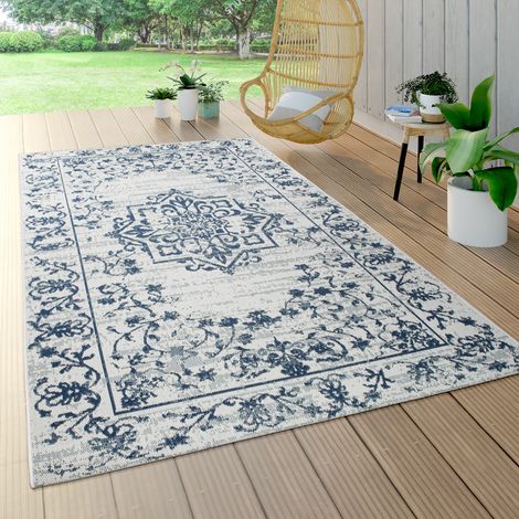Paco Home Tappeto Per Esterni Resistente Alle Intemperie Balcone Cucina Vintage Moderno Motivo Orientale Ornamenti Crema Blu Grigio 80x150 cm