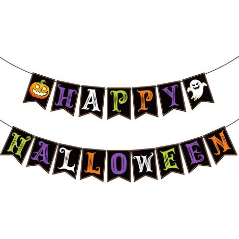 Bannière « Joyeux Halloween » – Décoration intérieure/extérieure pour fête d’Halloween (Trunk or Treat) et toiles de fond (1/5)