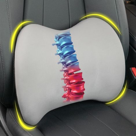 Lumbar Support Pillow for Car, Memory Foam Lumbar Pillow for Lower Back Pain Relief – Back Cushion for Driving, Chair Support for Car-Office Chair, Wheelchair – Matte Grey (1/5)