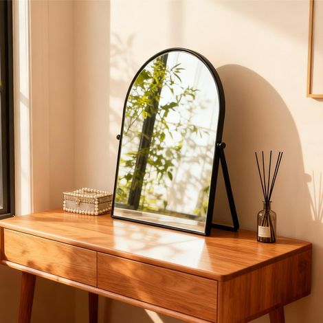 Miroir de salle de bain en métal noir avec rotation à 90° réglable pour salon, salle de bain (1/5)