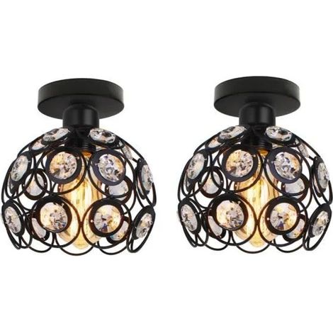U DO LOT DE 2 Plafonnier Industriel en Cristal Noir Lampe Exquis design Vintage (1/4)