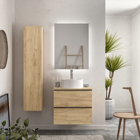 Mueble de baño Nabua 60 cm Roble con tirador de pestaña con lavabo posar (1/6)