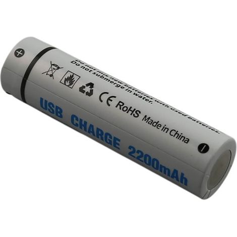 Pile 3.7V 2200mAh Li-ion Compatible 18650 Avec Port USB-C Rechargeable