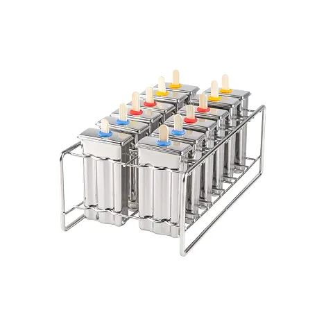 Juego de 12 moldes de acero inoxidable para paletas heladas de superficie plana y máquina para helados con soporte. (1/5)