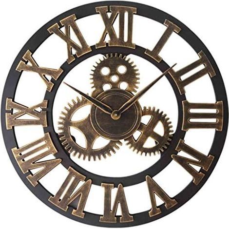 Leise Wanduhr im Vintage-Stil, römische Ziffern, nicht tickende Metall-Wanduhr, Heimdekoration für Wohnzimmer, Küche, Café, Hotel, Büro, 40 cm (1/5)