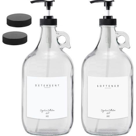 Distributeur de Linge Liquide – Deux pichets en Verre de 1,8 l pour adoucissant, Savon Liquide et Eau de Javel – 1,8 l (1/5)