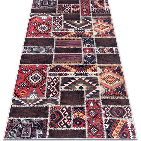 ANDRE 2305 Waschteppich orientalisch Patchwork Anti-Rutsch - rotwein / braun multicolour 160x220 cm