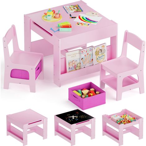 Table Enfant avec 2 chaises, Table Enfant en Bois avec Rangement (1/5)