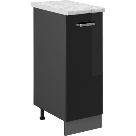 Armadio cucina dispensa alto R-Line, Nero lucido, 30 cm PL Marmo, Vicco