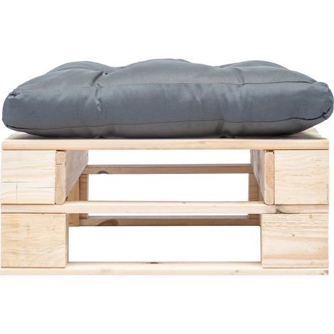 Repose-pied palette de jardin avec coussin gris bois naturel