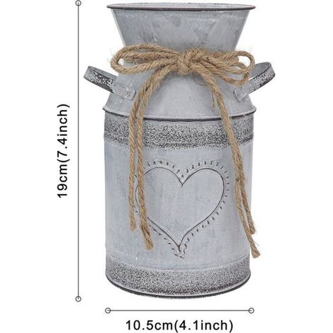 Vase à fleurs en métal style shabby chic, vase rustique gris vintage en forme d'amour,pour la décoration du salon - 19 cm de (1/5)