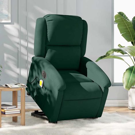 Massagesessel mit Aufstehhilfe Elektrisch Dunkelgrün Samt