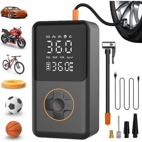Compresseur d'air pour gonflage de pneus Compresseur de gonflage de pneus de voiture avec manomètre Pompe à air électrique sans fil rechargeable intelligente à double affichage (1/5)