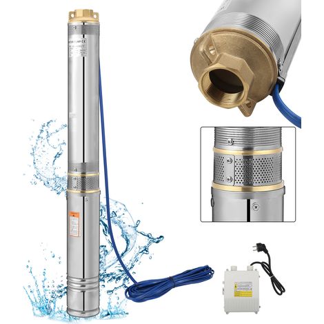 Wolketon Tiefbrunnen-Tauchpumpe 4m3/h Edelstahl Wasserdicht 0.75KW