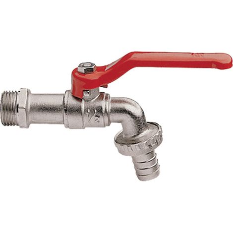 Rubinetto da Giardino per Fontana da Esterno monoforo con portagomma per irrigazione con valvola a Sfera da ½ con Impugnatura a Leva e Porta Gomma (1/4)