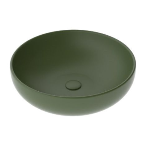Lavabo a Bacinella - Diametro 45 cm - Verde Oliva Opaco - Ceramica - Da Appoggio - Interamente Smaltato (1/3)