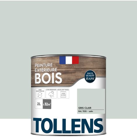 Peinture bois extérieur 2 en 1 - Ultra Résistante et économique - TOLLENS - Satin - Gris Clair - 2L=32m2