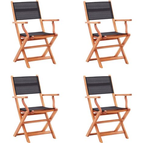 4 pcs Chaises pliables de jardin, Chaises de jardin à dîner, Fauteuils de jardin Noir Eucalyptus et textilène BGT80363 (1/5)