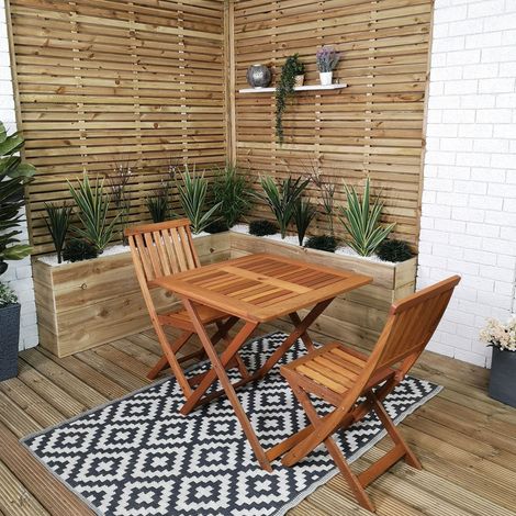 Outdoor 2 Person Folding Square Wooden Garden Patio Dining Table and Chairs Set (1/5)
