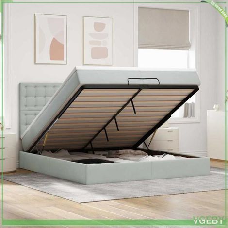 Cadre de lit ottoman avec matelas - 3313637 - 200x200 cm - Velours gris clair - Rangement hydraulique (1/5)