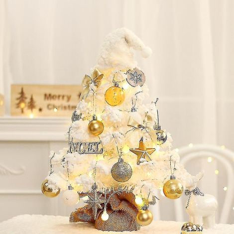Ornements de Noël, mini sapin de Noël de bureau en PVC blanc floqué (1/4)