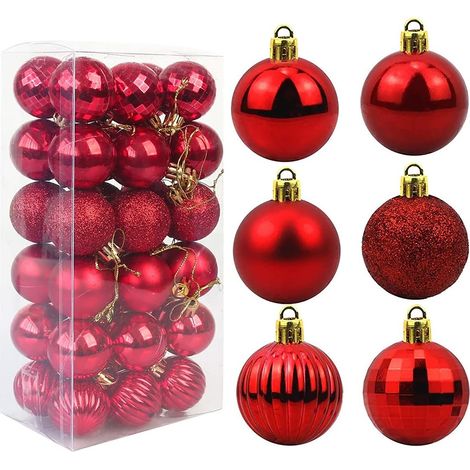 (Rot 6 cm, 36 Stück) Original Weihnachtskugeln, 36 Stück, Baumschmuck, Ornamente, karierte Kugeln, Wassermelonen-Set (1/2)