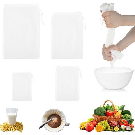 10 Pcs Sacs à Lait de Noix, Sac à Lait Végétal, Filtre Lait Vegetal en Coton à Mailles Fines Réutilisables, Sac en Tissu de Noix, Filtre à Mailles Fines pour Fromage, Café, Tofu (1/5)