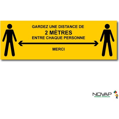Panneau Distance de sécurité 2m - Jaune - spécial sol - 450x150 mm - 4008332
