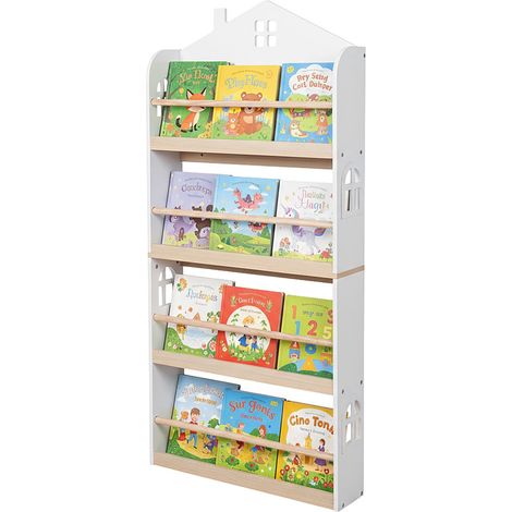 Libreria da parete per bambini, bianca, a forma di casa
