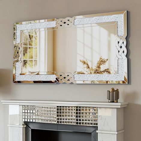 Specchio Decorativo con Cristalli Vetro Parete Ingresso 120x60cm Rettangolare (1/5)