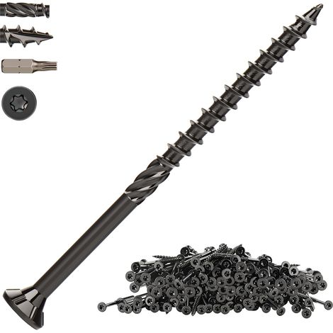 200 Pcs 4.5 x 75mm Vis à Bois Noires Vis de Terrasse (1/5)