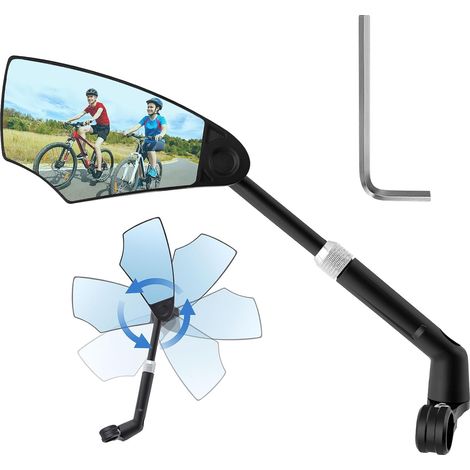 Rétroviseur de vélo, gauche 1pcs rétroviseur 360° réglable, évolutif rétroviseur de vélo rétractable, guidon 20-23mm, rétroviseur rotatif rétroviseur