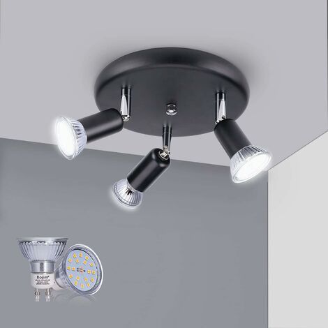 QAZQA Luminaire Plafonnier Led Orientable 350°, 3 x 6W Ampoules GU10, 3 Spots Plafond, Luminaire Interieur Spot 230V 600 LM, IP20 Lustre Cuisine Ra82 120° Angle -Noir 4500k