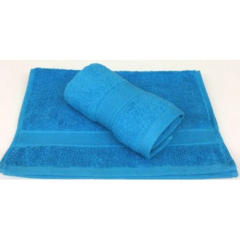 2 serviettes invités, coton 100 %, bordure élégante, 30x50 cm, bleu canard, pour salle de bain et invités