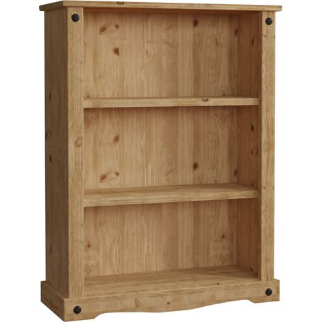 Corona 3 Tier Low Bookcase Solid Pine Shelving Storage Unit