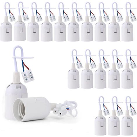 LaBlanc - 20 Stück E27 Lampenfassung Lampenfassung mit Phasenprüfer, Lichtsockel Pendelfassung Baustellen-Renovierungsfassung Ersatzfassung Baufassung mit Kabel