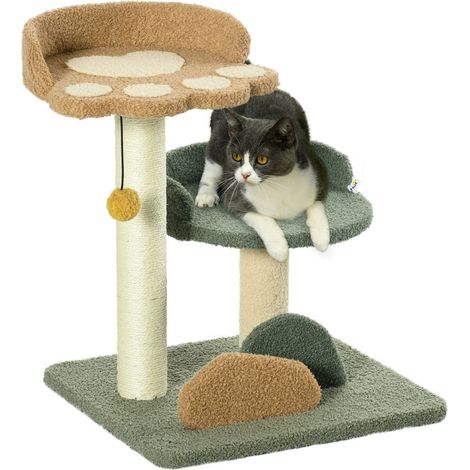 Kratzbaum 52 Cm Katzenkratzbaum Mit 2 Ebenen, Spielball, Sisal, Für Indoor