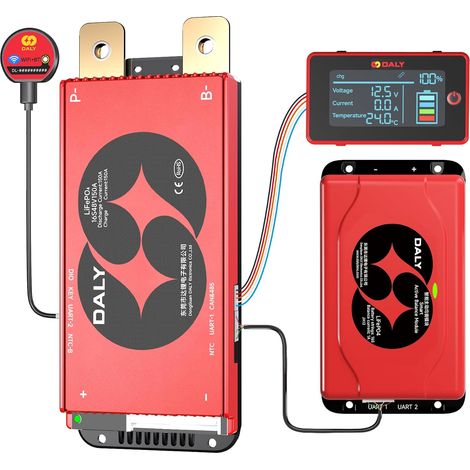 BMS Balance 48V 150A Display- Smart 1A Active Balance BMS 16S avec écran LCD 3 Pouces, Module Wi-FI Bluetooth Compatible RS485 Can pour Batteries LiFePO4, systèmes d'énergie Solaire (1/5)