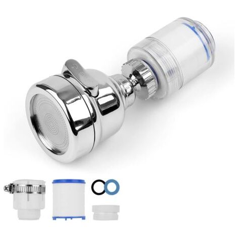 3e Vitesse Mousseur Robinet, 360 Degrés Pivotant Filtre eau Robinet, Avec deux Eléments Filtrants en Coton PP, Convient pour la Cuisine et la Salle de Bain Filetage Mâle M22, Argent