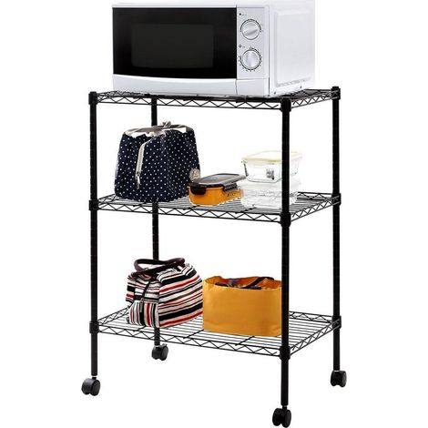 1 - Étagère Métallique - Rack De Rangement - 3 Niveaux Réglables Avec Roulettes - Pour Garage Bureau Entrepôt - Noir - 60x35x85cm
