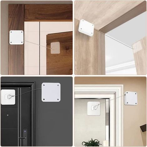 Ferme Porte Automatique - 4Pcs - Capteur avec Cordon de Serrage - Blanc - A ressort - Réversible - Aluminium (1/4)