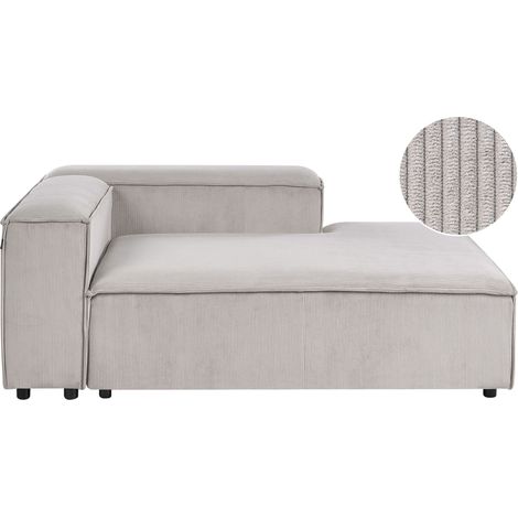 Chaise Longue Moderne Côté Gauche en Velours Côtelé Rembourré Pieds Noirs Taupe Ardal (1/5)