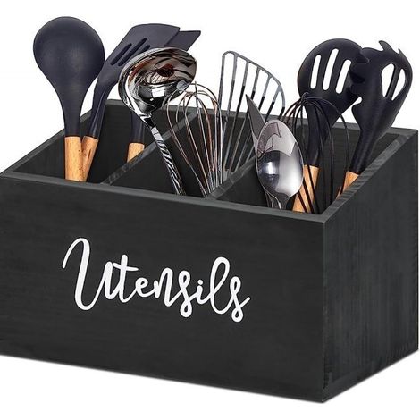 Étagère à ustensiles de cuisine en bois à 3 compartiments (1/3)
