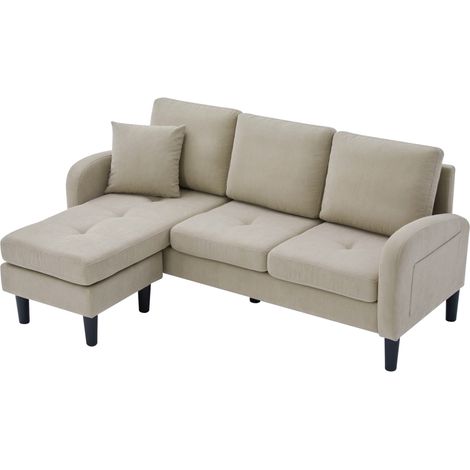 166 x 118 x 77 cm,L-förmiges Ecksofa mit Chaiselongue – 3-Sitzer Sofa, Cordstoff, Kunststoffbeine, Modulares Design, Ideal für Wohnzimmer, Apartments und Büros (1/5)