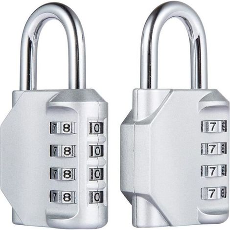 (Silver) [2 Pieces] 4-Digit Combination Padlock, Waterproof Combination Lock, Weatherproof Metal and Plated Steel Combination Clasp (1/4)