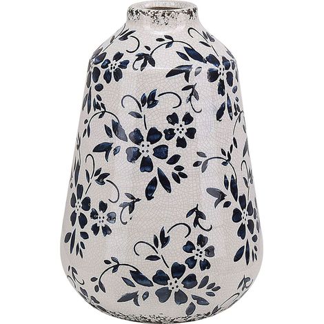 Vaso per fiori in gres porcellanato bianco e blu effetto invecchiato vaso per interni 20 cm Maroneia (1/5)